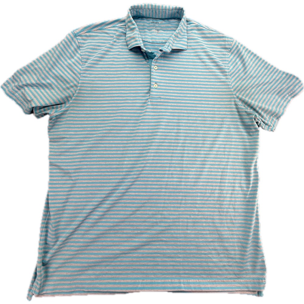 Johnnie O Mens XL Blue Gray Striped Short Sleeve Polo Golf Shirt‎